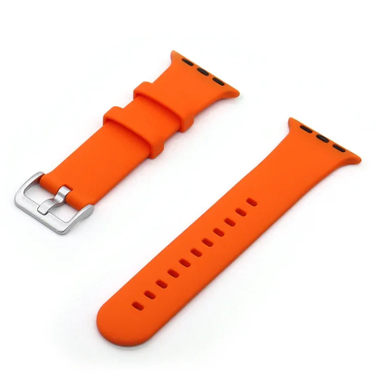 سوار ساعة بديل من السيليكون مع إبزيم فضي، لسلسلة Apple Watch 7 مقاس 41مم / و 6 و SE و 5 و 4 مقاس 40مم، لسلسلة Apple Watch 7 مقاس 45مم / و 6 و SE و 5 و 4 مقاس 44مم