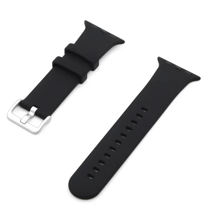 سوار ساعة بديل من السيليكون مع إبزيم فضي، لسلسلة Apple Watch 7 مقاس 41مم / و 6 و SE و 5 و 4 مقاس 40مم، لسلسلة Apple Watch 7 مقاس 45مم / و 6 و SE و 5 و 4 مقاس 44مم