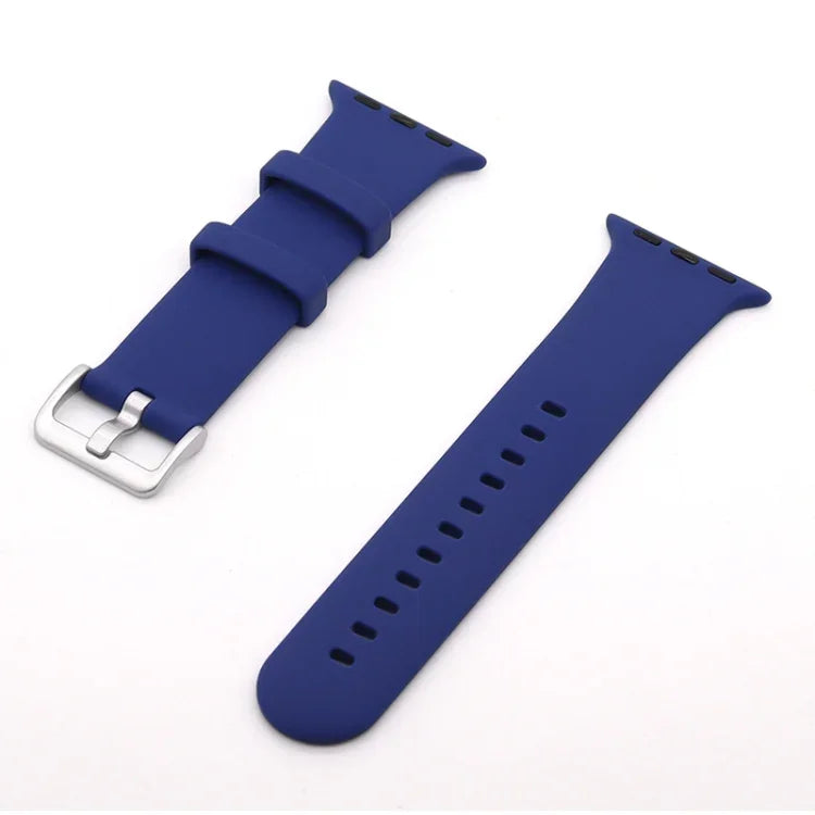 سوار ساعة بديل من السيليكون مع إبزيم فضي، لسلسلة Apple Watch 7 مقاس 41مم / و 6 و SE و 5 و 4 مقاس 40مم، لسلسلة Apple Watch 7 مقاس 45مم / و 6 و SE و 5 و 4 مقاس 44مم