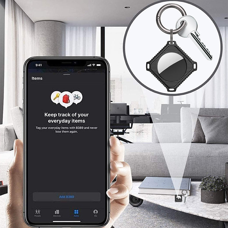 غطاء من ألياف الكربون مربع بأربع زوايا مع حلقة مفاتيح لـ AirTag الجيل الثاني / AirTag الجيل الأول