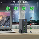 شاحن سفر متعدد المنافذ 6 في 1 بقوة 65 واط PD USB-C / Type-C + USB QC 3.0 + 4 منافذ USB، قابس الولايات المتحدة، قابس الاتحاد الأوروبي، قابس المملكة المتحدة، قابس أستراليا
