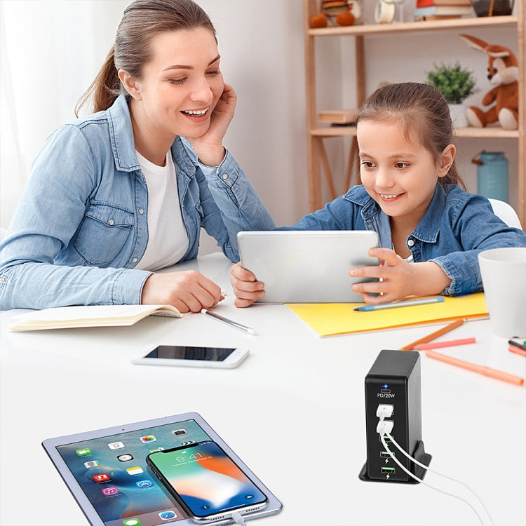 شاحن سفر متعدد المنافذ 6 في 1 بقوة 65 واط PD USB-C / Type-C + USB QC 3.0 + 4 منافذ USB، قابس الولايات المتحدة، قابس الاتحاد الأوروبي، قابس المملكة المتحدة، قابس أستراليا