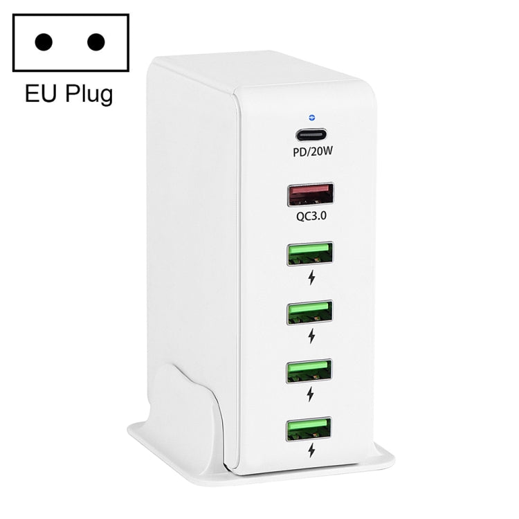 شاحن سفر متعدد المنافذ 6 في 1 بقوة 65 واط PD USB-C / Type-C + USB QC 3.0 + 4 منافذ USB، قابس الولايات المتحدة، قابس الاتحاد الأوروبي، قابس المملكة المتحدة، قابس أستراليا