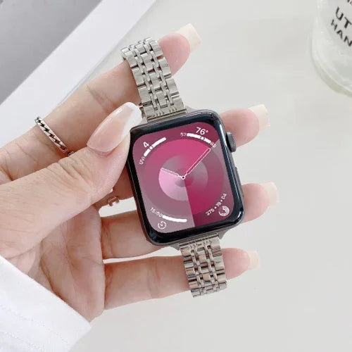 سوار بديل من الفولاذ بسبع خرزات، لسلسلة Apple Watch 7 41مم / و 6 و SE و 5 و 4 40مم، ولسلسلة Apple Watch 7 45مم / و 6 و SE و 5 و 4 44مم