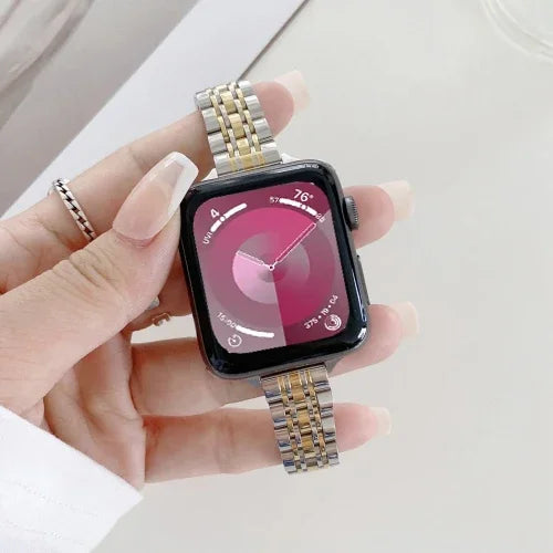 سوار بديل من الفولاذ بسبع خرزات، لسلسلة Apple Watch 7 41مم / و 6 و SE و 5 و 4 40مم، ولسلسلة Apple Watch 7 45مم / و 6 و SE و 5 و 4 44مم