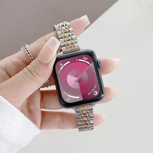 سوار بديل من الفولاذ بسبع خرزات، لسلسلة Apple Watch 7 41مم / و 6 و SE و 5 و 4 40مم، ولسلسلة Apple Watch 7 45مم / و 6 و SE و 5 و 4 44مم