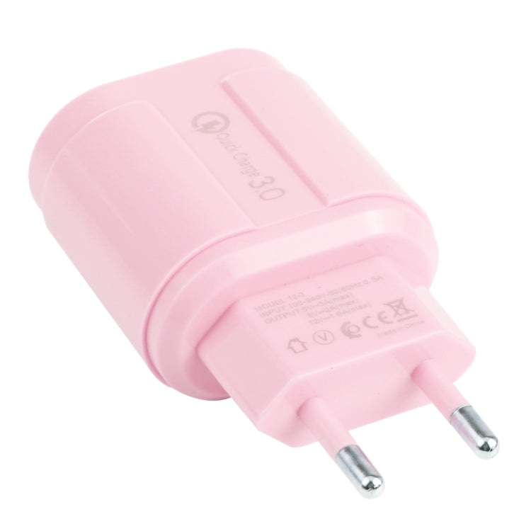 شاحن سفر ماكارون 13-222 بمنفذ USB QC3.0 + منفذي USB مزدوجين 2.1A، قابس الاتحاد الأوروبي، قابس الولايات المتحدة