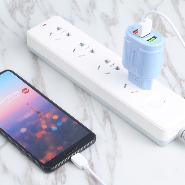 شاحن سفر ماكارون 13-222 بمنفذ USB QC3.0 + منفذي USB مزدوجين 2.1A، قابس الاتحاد الأوروبي، قابس الولايات المتحدة