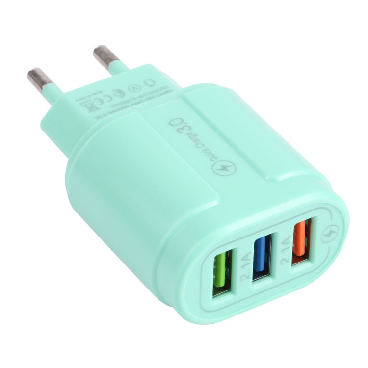 شاحن سفر ماكارون 13-222 بمنفذ USB QC3.0 + منفذي USB مزدوجين 2.1A، قابس الاتحاد الأوروبي، قابس الولايات المتحدة