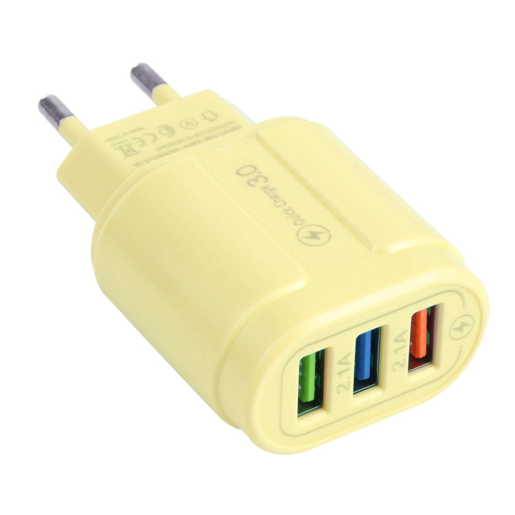 شاحن سفر ماكارون 13-222 بمنفذ USB QC3.0 + منفذي USB مزدوجين 2.1A، قابس الاتحاد الأوروبي، قابس الولايات المتحدة