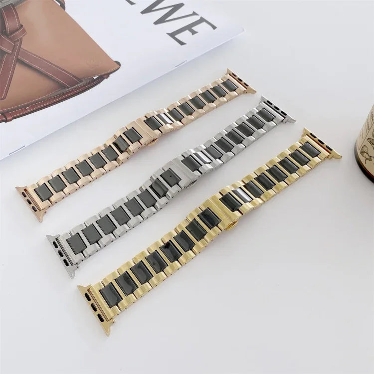 سوار بديل بعرض 22مم من السيراميك والفولاذ بثلاث خرزات لسلسلة Apple Watch، 7 41مم / 6 و SE و 5 و 4 40مم / 3 و 2 و 1 38مم، 7 45مم / 6 و SE و 5 و 4 44مم / 3 و 2 و 1 42مم