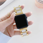سوار بديل بعرض 22مم من السيراميك والفولاذ بثلاث خرزات لسلسلة Apple Watch، 7 41مم / 6 و SE و 5 و 4 40مم / 3 و 2 و 1 38مم، 7 45مم / 6 و SE و 5 و 4 44مم / 3 و 2 و 1 42مم