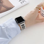 سوار بديل بعرض 22مم من السيراميك والفولاذ بثلاث خرزات لسلسلة Apple Watch، 7 41مم / 6 و SE و 5 و 4 40مم / 3 و 2 و 1 38مم، 7 45مم / 6 و SE و 5 و 4 44مم / 3 و 2 و 1 42مم