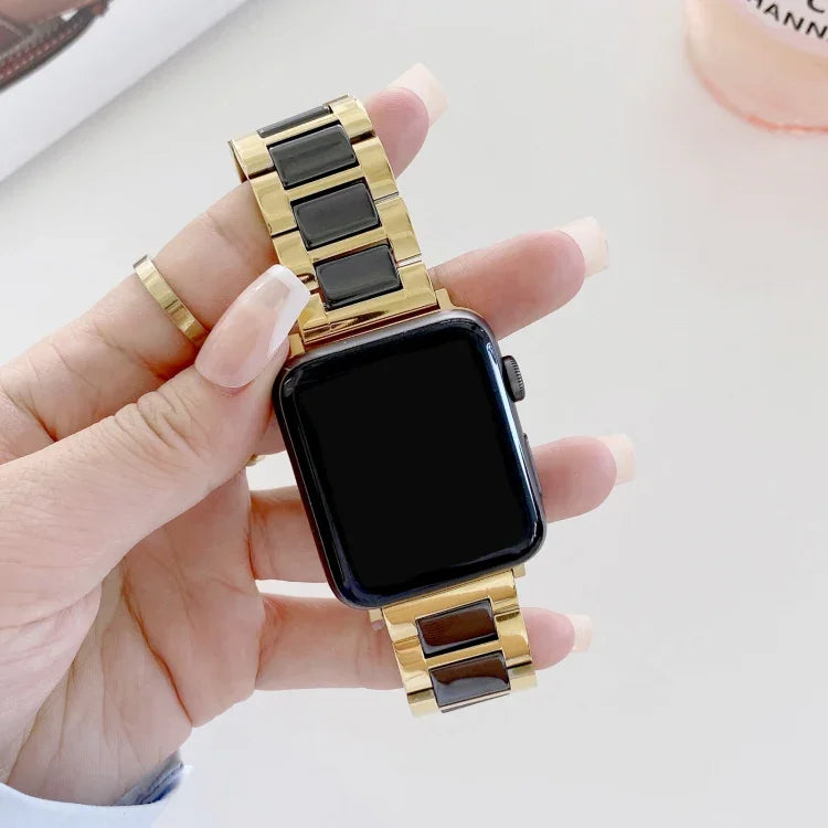 سوار بديل بعرض 22مم من السيراميك والفولاذ بثلاث خرزات لسلسلة Apple Watch، 7 41مم / 6 و SE و 5 و 4 40مم / 3 و 2 و 1 38مم، 7 45مم / 6 و SE و 5 و 4 44مم / 3 و 2 و 1 42مم
