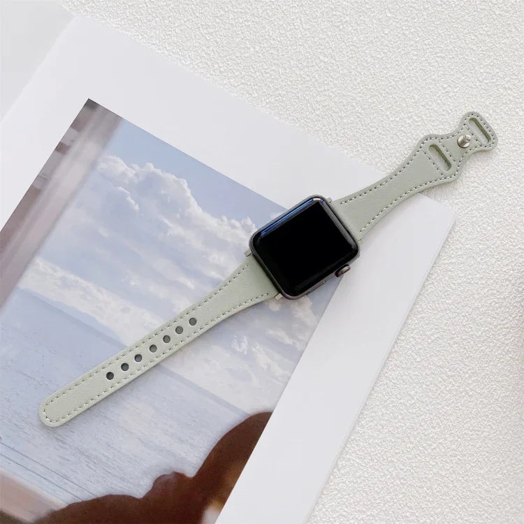 سوار ساعة بديل من الجلد مع إبزيم عكسي بشكل 8 للخصر الصغير لسلسلة Apple Watch، 7 مقاس 41مم / 6 و SE و 5 و 4 مقاس 40مم / 3 و 2 و 1 مقاس 38مم، 7 مقاس 45مم / 6 و SE و 5 و 4 مقاس 44مم / 3 و 2 و 1 مقاس 42مم