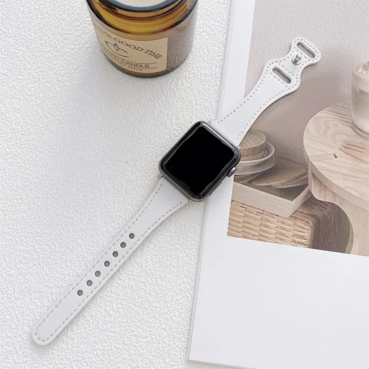 سوار ساعة بديل من الجلد مع إبزيم عكسي بشكل 8 للخصر الصغير لسلسلة Apple Watch، 7 مقاس 41مم / 6 و SE و 5 و 4 مقاس 40مم / 3 و 2 و 1 مقاس 38مم، 7 مقاس 45مم / 6 و SE و 5 و 4 مقاس 44مم / 3 و 2 و 1 مقاس 42مم