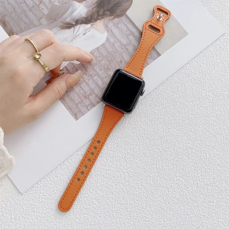 سوار ساعة بديل من الجلد مع إبزيم عكسي بشكل 8 للخصر الصغير لسلسلة Apple Watch، 7 مقاس 41مم / 6 و SE و 5 و 4 مقاس 40مم / 3 و 2 و 1 مقاس 38مم، 7 مقاس 45مم / 6 و SE و 5 و 4 مقاس 44مم / 3 و 2 و 1 مقاس 42مم