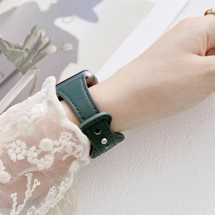 سوار ساعة بديل من الجلد مع إبزيم عكسي بشكل 8 للخصر الصغير لسلسلة Apple Watch، 7 مقاس 41مم / 6 و SE و 5 و 4 مقاس 40مم / 3 و 2 و 1 مقاس 38مم، 7 مقاس 45مم / 6 و SE و 5 و 4 مقاس 44مم / 3 و 2 و 1 مقاس 42مم