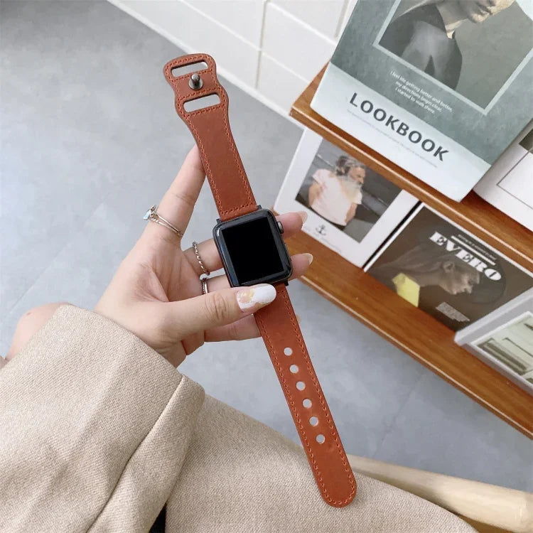 سوار ساعة بديل من الجلد الرجعي مع إبزيم بشكل 8 لسلسلة Apple Watch، 7 مقاس 41مم / 6 و SE و 5 و 4 مقاس 40مم / 3 و 2 و 1 مقاس 38مم، 7 مقاس 45مم / 6 و SE و 5 و 4 مقاس 44مم / 3 و 2 و 1 مقاس 42مم