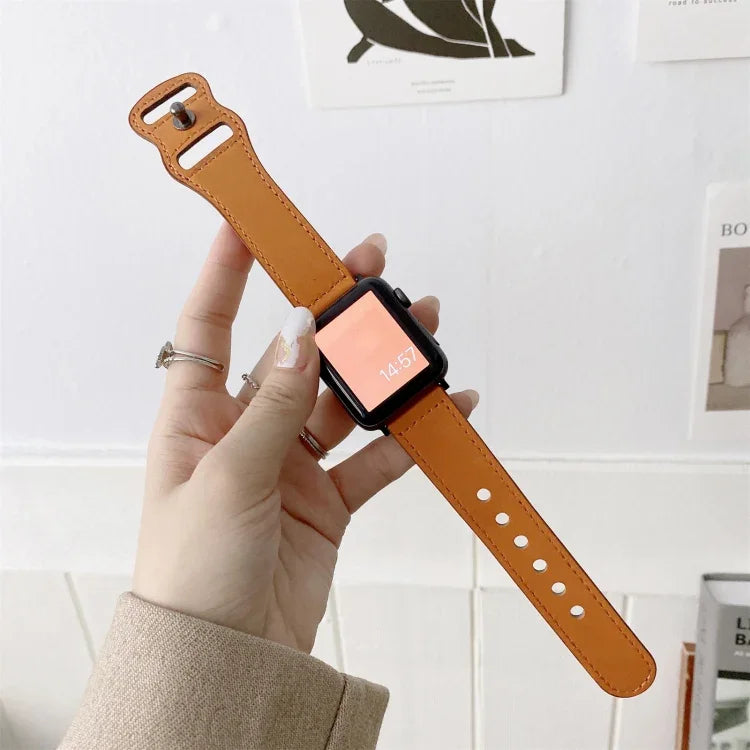 سوار ساعة بديل من الجلد الرجعي مع إبزيم بشكل 8 لسلسلة Apple Watch، 7 مقاس 41مم / 6 و SE و 5 و 4 مقاس 40مم / 3 و 2 و 1 مقاس 38مم، 7 مقاس 45مم / 6 و SE و 5 و 4 مقاس 44مم / 3 و 2 و 1 مقاس 42مم