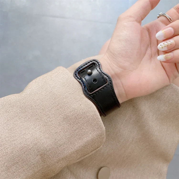 سوار ساعة بديل من الجلد الرجعي مع إبزيم بشكل 8 لسلسلة Apple Watch، 7 مقاس 41مم / 6 و SE و 5 و 4 مقاس 40مم / 3 و 2 و 1 مقاس 38مم، 7 مقاس 45مم / 6 و SE و 5 و 4 مقاس 44مم / 3 و 2 و 1 مقاس 42مم