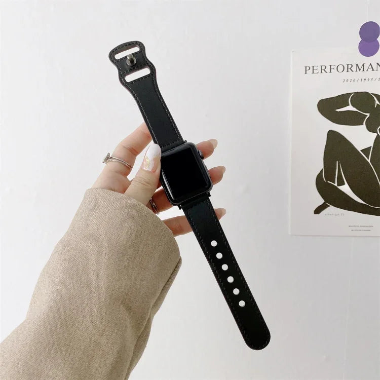 سوار ساعة بديل من الجلد الرجعي مع إبزيم بشكل 8 لسلسلة Apple Watch، 7 مقاس 41مم / 6 و SE و 5 و 4 مقاس 40مم / 3 و 2 و 1 مقاس 38مم، 7 مقاس 45مم / 6 و SE و 5 و 4 مقاس 44مم / 3 و 2 و 1 مقاس 42مم