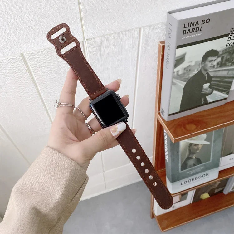 سوار ساعة بديل من الجلد الرجعي مع إبزيم بشكل 8 لسلسلة Apple Watch، 7 مقاس 41مم / 6 و SE و 5 و 4 مقاس 40مم / 3 و 2 و 1 مقاس 38مم، 7 مقاس 45مم / 6 و SE و 5 و 4 مقاس 44مم / 3 و 2 و 1 مقاس 42مم