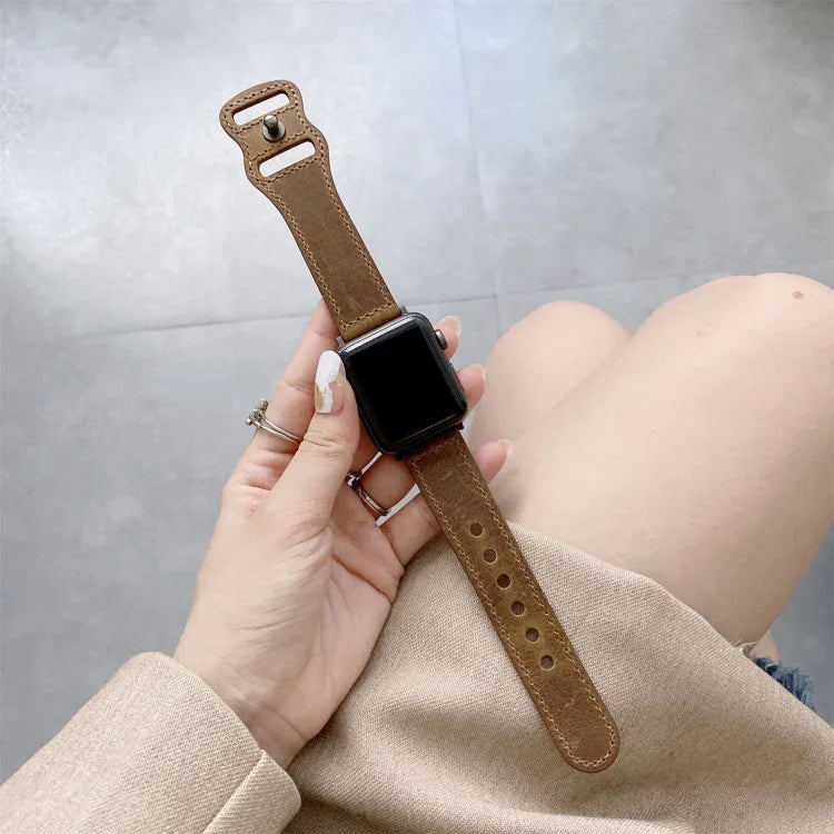 سوار ساعة بديل من الجلد الرجعي مع إبزيم بشكل 8 لسلسلة Apple Watch، 7 مقاس 41مم / 6 و SE و 5 و 4 مقاس 40مم / 3 و 2 و 1 مقاس 38مم، 7 مقاس 45مم / 6 و SE و 5 و 4 مقاس 44مم / 3 و 2 و 1 مقاس 42مم