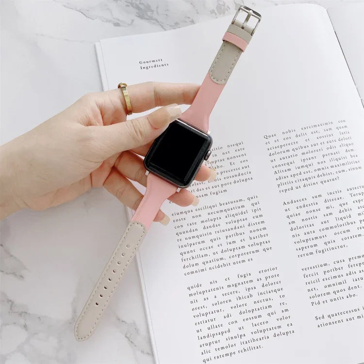 سوار ساعة بديل من الجلد بتنسيق ألوان للخصر الصغير لسلسلة Apple Watch، 7 مقاس 41مم / 6 و SE و 5 و 4 مقاس 40مم / 3 و 2 و 1 مقاس 38مم، 7 مقاس 45مم / 6 و SE و 5 و 4 مقاس 44مم / 3 و 2 و 1 مقاس 42مم