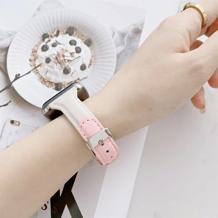 سوار ساعة بديل من الجلد بتنسيق ألوان للخصر الصغير لسلسلة Apple Watch، 7 مقاس 41مم / 6 و SE و 5 و 4 مقاس 40مم / 3 و 2 و 1 مقاس 38مم، 7 مقاس 45مم / 6 و SE و 5 و 4 مقاس 44مم / 3 و 2 و 1 مقاس 42مم