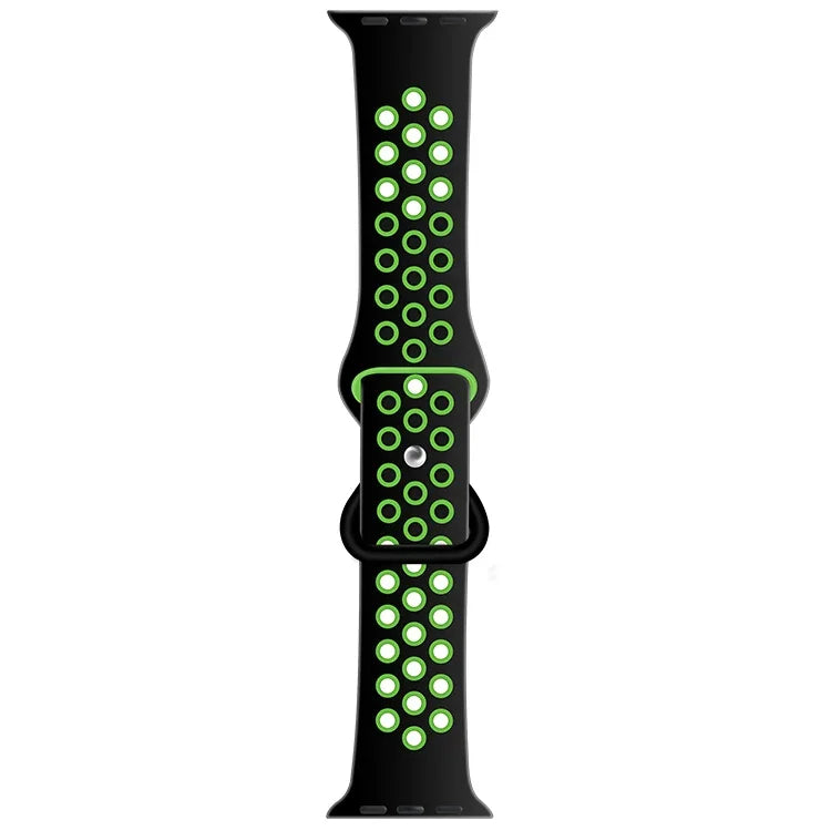 سوار ساعة بديل من السيليكون السائل ثنائي اللون مع إبزيم فراشة لسلسلة Apple Watch، 7 مقاس 41مم / 6 و SE و 5 و 4 مقاس 40مم / 3 و 2 و 1 مقاس 38مم، 7 مقاس 45مم / 6 و SE و 5 و 4 مقاس 44مم / 3 و 2 و 1 مقاس 42مم