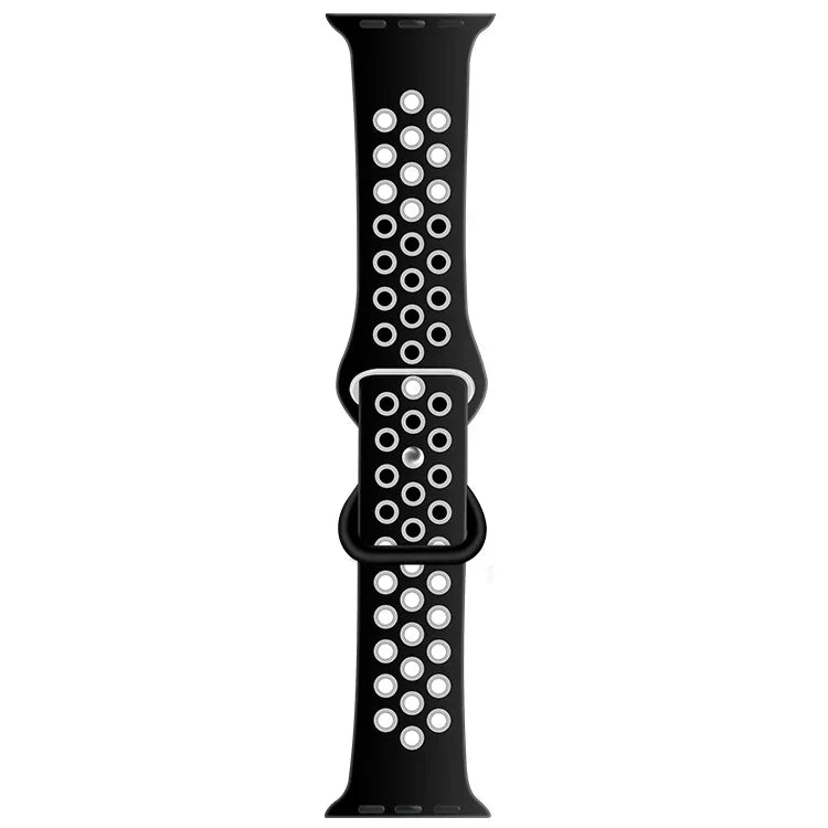 سوار ساعة بديل من السيليكون السائل ثنائي اللون مع إبزيم فراشة لسلسلة Apple Watch، 7 مقاس 41مم / 6 و SE و 5 و 4 مقاس 40مم / 3 و 2 و 1 مقاس 38مم، 7 مقاس 45مم / 6 و SE و 5 و 4 مقاس 44مم / 3 و 2 و 1 مقاس 42مم