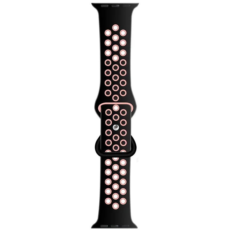 سوار ساعة بديل من السيليكون السائل ثنائي اللون مع إبزيم فراشة لسلسلة Apple Watch، 7 مقاس 41مم / 6 و SE و 5 و 4 مقاس 40مم / 3 و 2 و 1 مقاس 38مم، 7 مقاس 45مم / 6 و SE و 5 و 4 مقاس 44مم / 3 و 2 و 1 مقاس 42مم