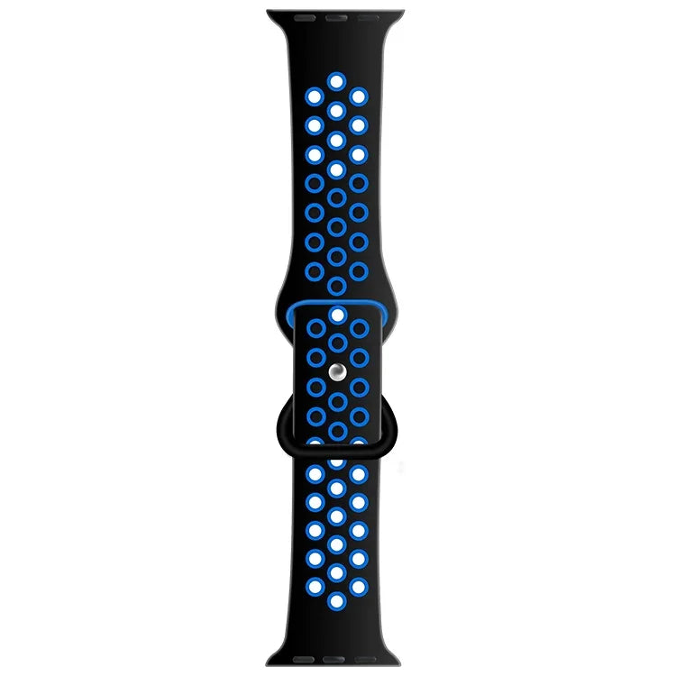 سوار ساعة بديل من السيليكون السائل ثنائي اللون مع إبزيم فراشة لسلسلة Apple Watch، 7 مقاس 41مم / 6 و SE و 5 و 4 مقاس 40مم / 3 و 2 و 1 مقاس 38مم، 7 مقاس 45مم / 6 و SE و 5 و 4 مقاس 44مم / 3 و 2 و 1 مقاس 42مم