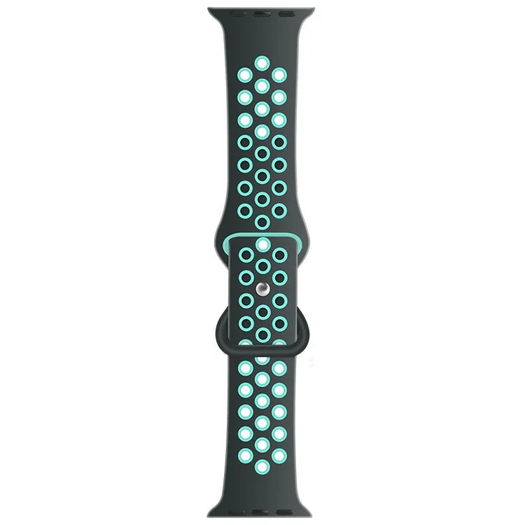سوار ساعة بديل من السيليكون السائل ثنائي اللون مع إبزيم فراشة لسلسلة Apple Watch، 7 مقاس 41مم / 6 و SE و 5 و 4 مقاس 40مم / 3 و 2 و 1 مقاس 38مم، 7 مقاس 45مم / 6 و SE و 5 و 4 مقاس 44مم / 3 و 2 و 1 مقاس 42مم