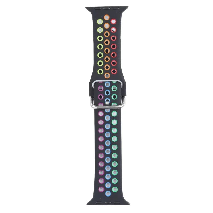 سوار ساعة بديل من السيليكون مع إبزيم معدني لسلسلة Apple Watch، 7 مقاس 41مم / 6 و SE و 5 و 4 مقاس 40مم / 3 و 2 و 1 مقاس 38مم، 7 مقاس 45مم / 6 و SE و 5 و 4 مقاس 44مم / 3 و 2 و 1 مقاس 42مم