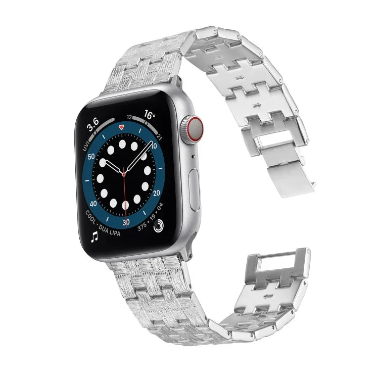 سوار ساعة بديل من الفولاذ المقاوم للصدأ بنسيج منسوج لسلسلة Apple Watch، 7 مقاس 41مم / 6 و SE و 5 و 4 مقاس 40مم / 3 و 2 و 1 مقاس 38مم، 7 مقاس 45مم / 6 و SE و 5 و 4 مقاس 44مم / 3 و 2 و 1 مقاس 42مم