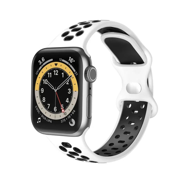 حزام ساعة بديل من السيليكون بلونين مع 8 أبازيم لسلسلة Apple Watch، 7 مقاس 41mm / 6 & SE & 5 & 4 مقاس 40mm / 3 & 2 & 1 مقاس 38mm