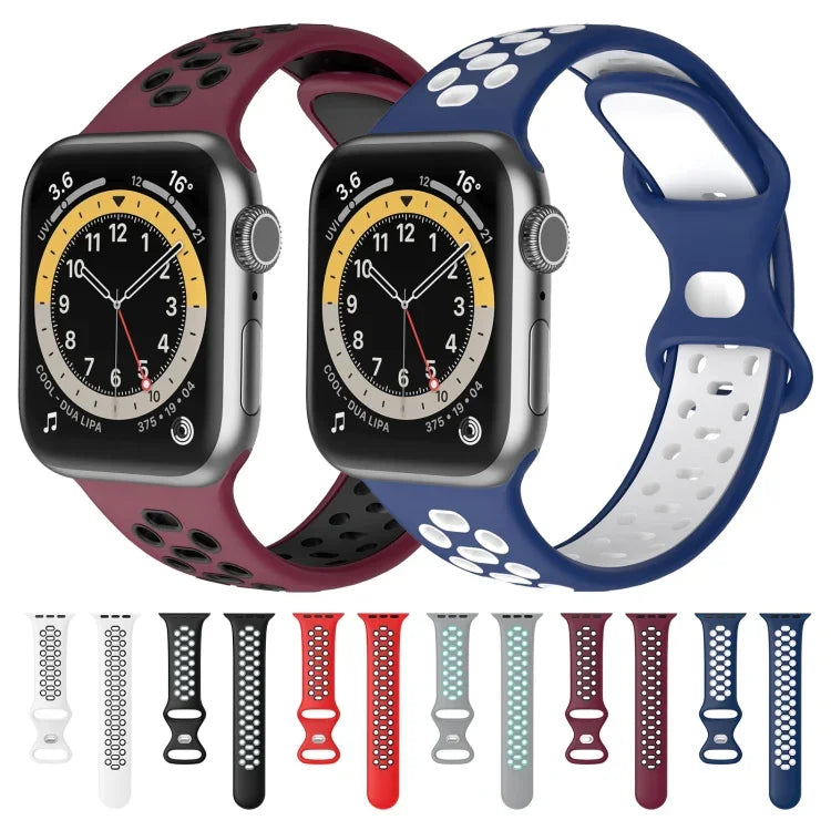 حزام ساعة بديل من السيليكون بلونين مع 8 أبازيم لسلسلة Apple Watch، 7 مقاس 41mm / 6 & SE & 5 & 4 مقاس 40mm / 3 & 2 & 1 مقاس 38mm