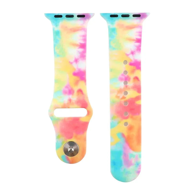 Silicone Painted Pattern Replacement Watchband For Apple Watch Series, 7 41mm / 6 & SE & 5 & 4 40mm / 3 & 2 & 1 38mm, 7 45mm / 6 & SE & 5 & 4 44mm / 3 & 2 & 1 42mm