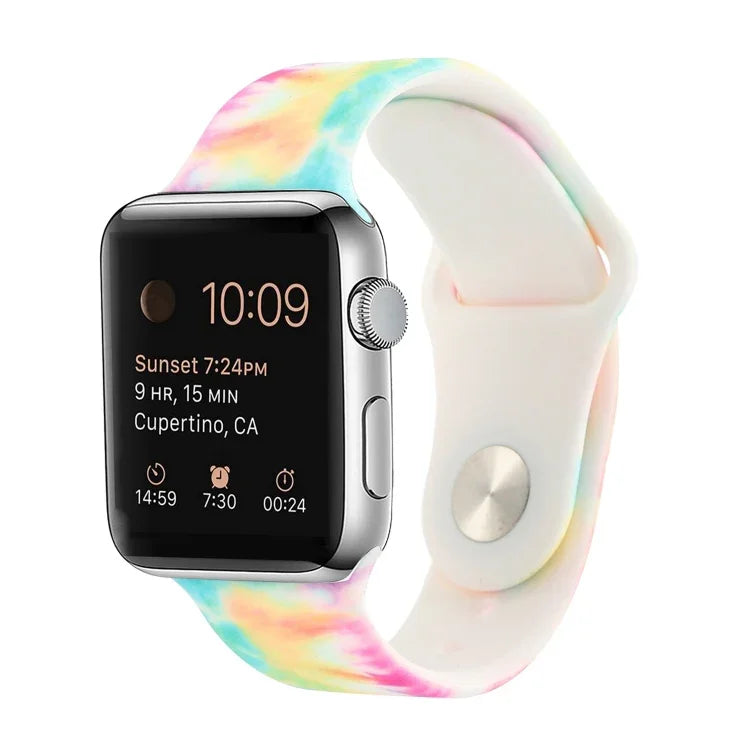 حزام ساعة بديل من السيليكون بنقشة مطلية لسلسلة Apple Watch، 7 مقاس 41mm / 6 & SE & 5 & 4 مقاس 40mm / 3 & 2 & 1 مقاس 38mm، 7 مقاس 45mm / 6 & SE & 5 & 4 مقاس 44mm / 3 & 2 & 1 مقاس 42mm