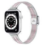حزام ساعة بديل من الفولاذ الرفيع مع إبزيم أمان مزدوج وسبع خرزات مقاس 14mm لسلسلة Apple Watch، 7 مقاس 41mm / 6 & SE & 5 & 4 مقاس 40mm / 3 & 2 & 1 مقاس 38mm، 7 مقاس 45mm / 6 & SE & 5 & 4 مقاس 44mm / 3 & 2 & 1 مقاس 42mm