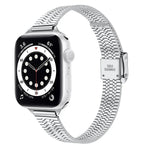 حزام ساعة بديل من الفولاذ الرفيع مع إبزيم أمان مزدوج وسبع خرزات مقاس 14mm لسلسلة Apple Watch، 7 مقاس 41mm / 6 & SE & 5 & 4 مقاس 40mm / 3 & 2 & 1 مقاس 38mm، 7 مقاس 45mm / 6 & SE & 5 & 4 مقاس 44mm / 3 & 2 & 1 مقاس 42mm