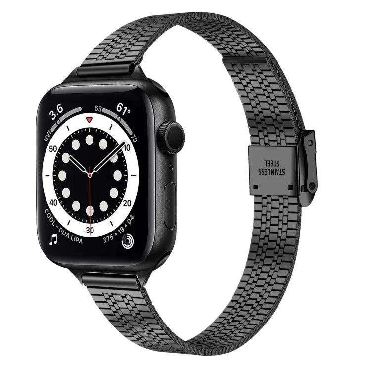 حزام ساعة بديل من الفولاذ الرفيع مع إبزيم أمان مزدوج وسبع خرزات مقاس 14mm لسلسلة Apple Watch، 7 مقاس 41mm / 6 & SE & 5 & 4 مقاس 40mm / 3 & 2 & 1 مقاس 38mm، 7 مقاس 45mm / 6 & SE & 5 & 4 مقاس 44mm / 3 & 2 & 1 مقاس 42mm