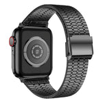 حزام ساعة بديل من الفولاذ مع إبزيم أمان مزدوج وسبع خرزات لسلسلة Apple Watch، 7 مقاس 41mm / 6 & SE & 5 & 4 مقاس 40mm / 3 & 2 & 1 مقاس 38mm، 7 مقاس 45mm / 6 & SE & 5 & 4 مقاس 44mm / 3 & 2 & 1 مقاس 42mm