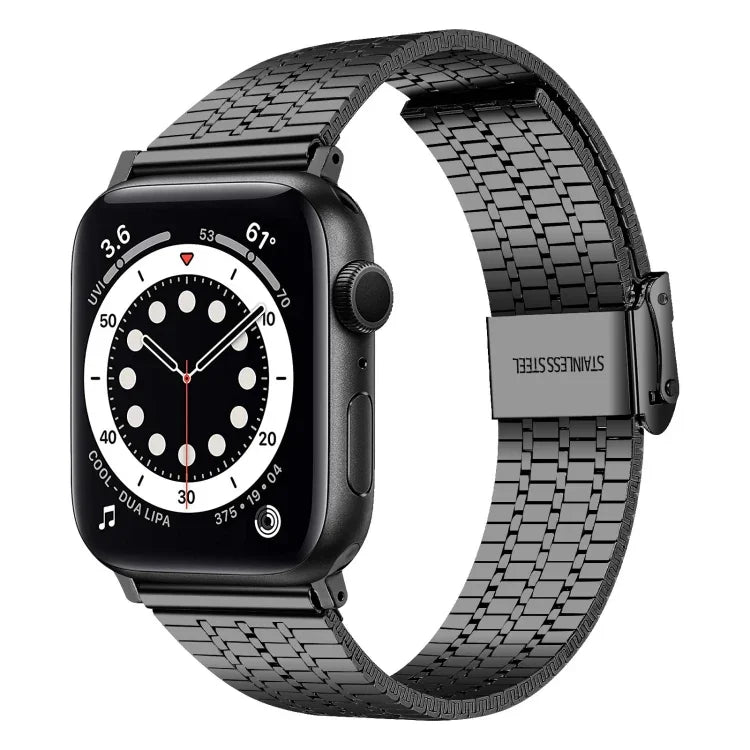 حزام ساعة بديل من الفولاذ مع إبزيم أمان مزدوج وسبع خرزات لسلسلة Apple Watch، 7 مقاس 41mm / 6 & SE & 5 & 4 مقاس 40mm / 3 & 2 & 1 مقاس 38mm، 7 مقاس 45mm / 6 & SE & 5 & 4 مقاس 44mm / 3 & 2 & 1 مقاس 42mm