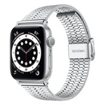 حزام ساعة بديل من الفولاذ مع إبزيم أمان مزدوج وسبع خرزات لسلسلة Apple Watch، 7 مقاس 41mm / 6 & SE & 5 & 4 مقاس 40mm / 3 & 2 & 1 مقاس 38mm، 7 مقاس 45mm / 6 & SE & 5 & 4 مقاس 44mm / 3 & 2 & 1 مقاس 42mm