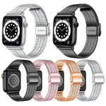 حزام ساعة بديل من الفولاذ مع إبزيم أمان مزدوج وسبع خرزات لسلسلة Apple Watch، 7 مقاس 41mm / 6 & SE & 5 & 4 مقاس 40mm / 3 & 2 & 1 مقاس 38mm، 7 مقاس 45mm / 6 & SE & 5 & 4 مقاس 44mm / 3 & 2 & 1 مقاس 42mm