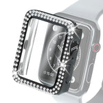 غطاء حماية من PC مطلي بالكهرباء مع صفين من الألماس وفيلم زجاج مقسى لسلسلة Apple Watch، لسلسلة Apple Watch 6 / 5 / 4 / Watch SE بمقاس 40 مم، ولسلسلة Apple Watch 6 / 5 / 4 / Watch SE بمقاس 44 مم
