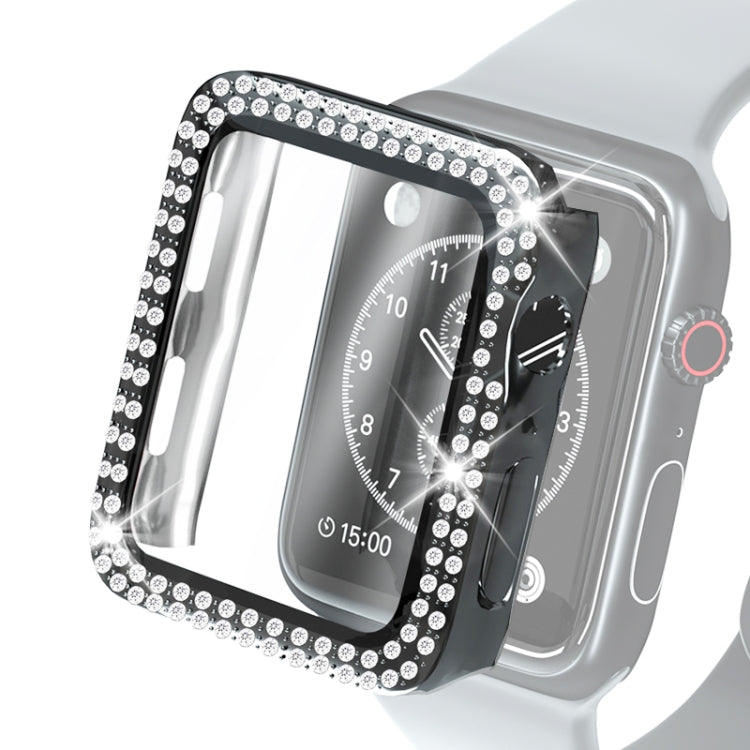 غطاء حماية من PC مطلي بالكهرباء مع صفين من الألماس وفيلم زجاج مقسى لسلسلة Apple Watch، لسلسلة Apple Watch 6 / 5 / 4 / Watch SE بمقاس 40 مم، ولسلسلة Apple Watch 6 / 5 / 4 / Watch SE بمقاس 44 مم